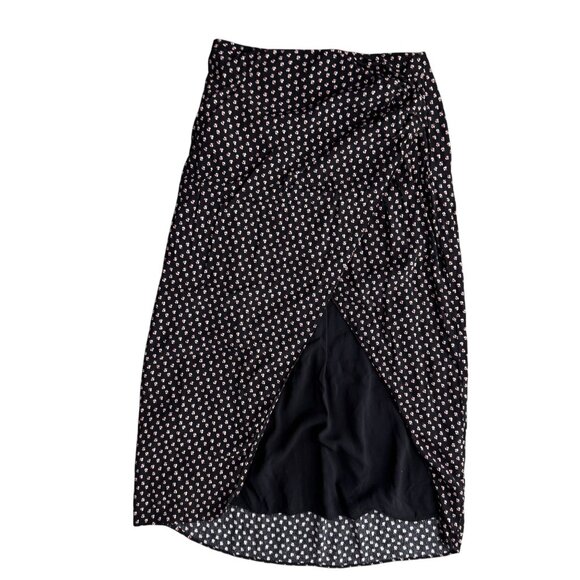 2/$18 SALE! Abercrombie & Fitch Skirt Women XS Black Floral Midi Skirt Tulip Hem - Picture 1 of 7